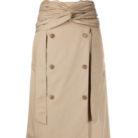 Rokh Twist-Front Button Embellished Cotton Gabardine Midi Skirt NWT - Picture 6 of 9